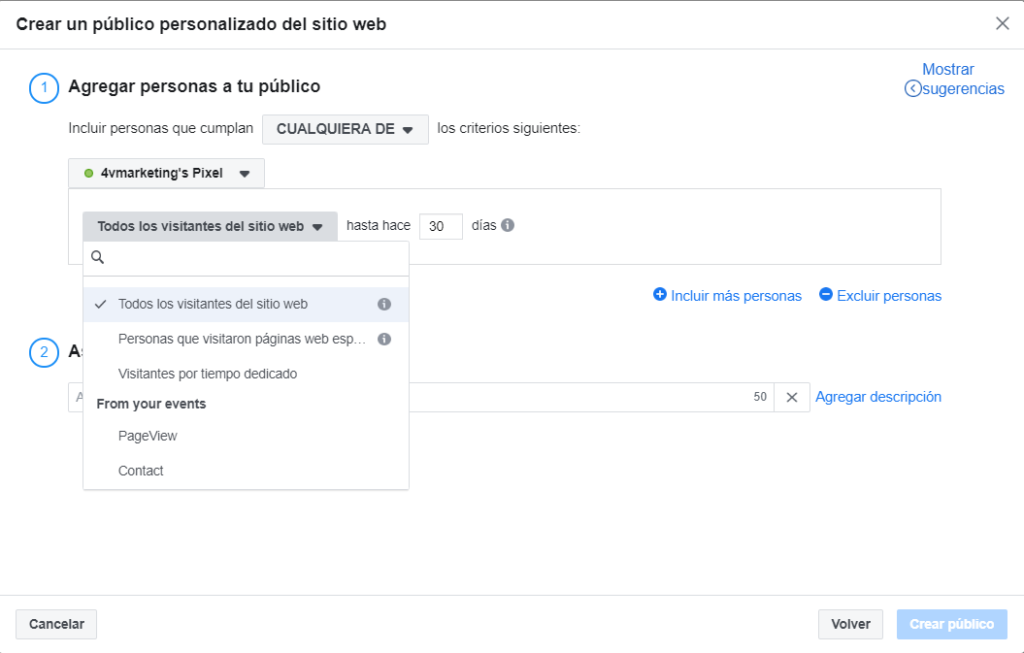 Público personalizado en base a actividad del sitio web.