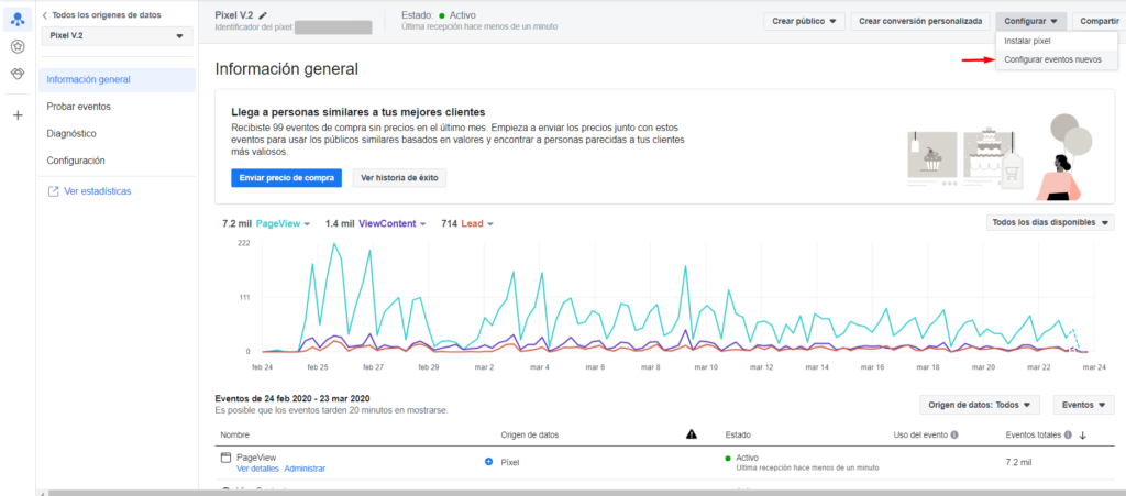 Configuración de eventos de Facebook