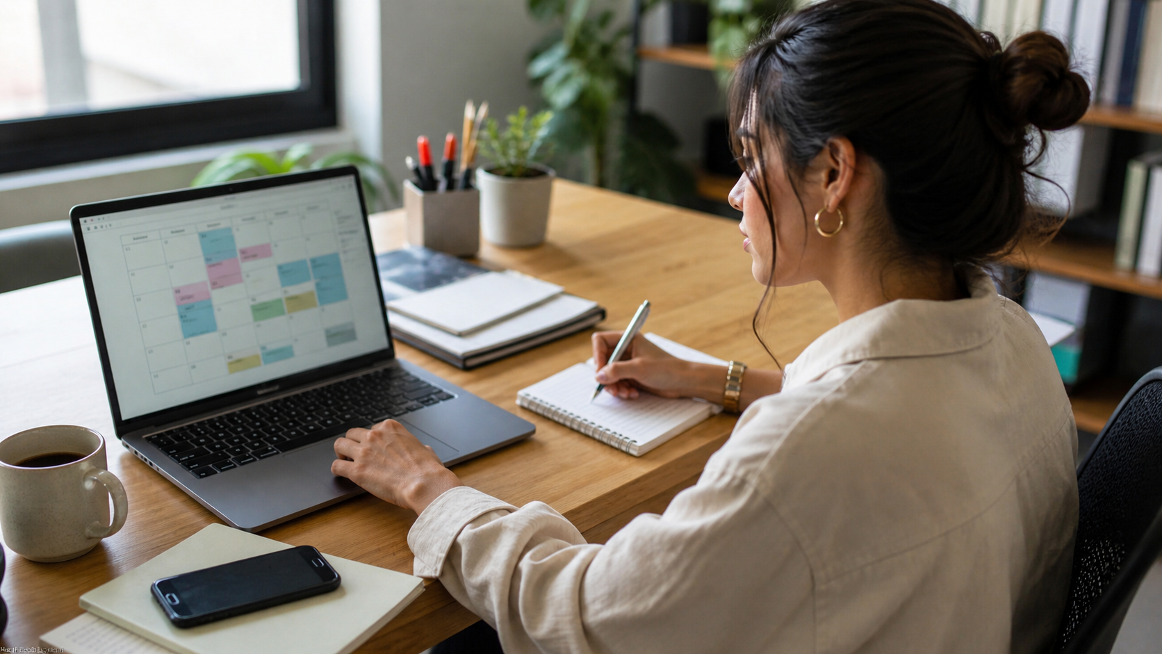 Estratega de contenido organizando un calendario editorial para mejorar contenidos SEO.
