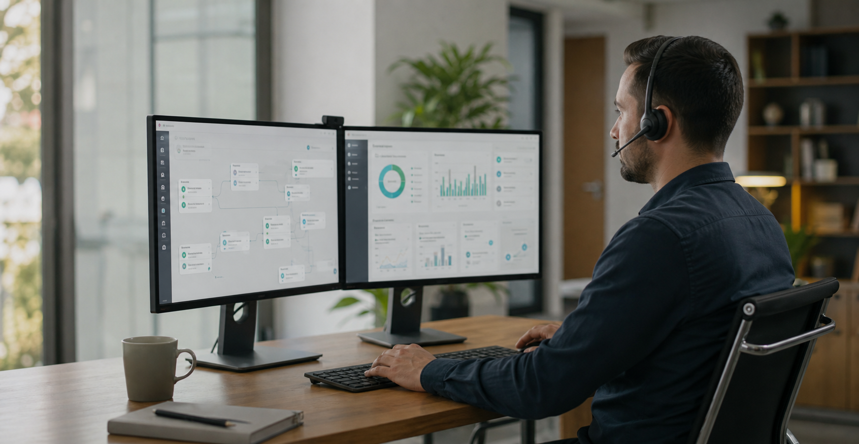 Profesional supervisando un flujo de automatización con inteligencia artificial