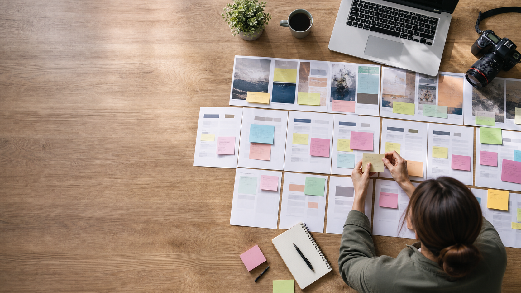 Especialista organizando temas de contenido según el recorrido del cliente