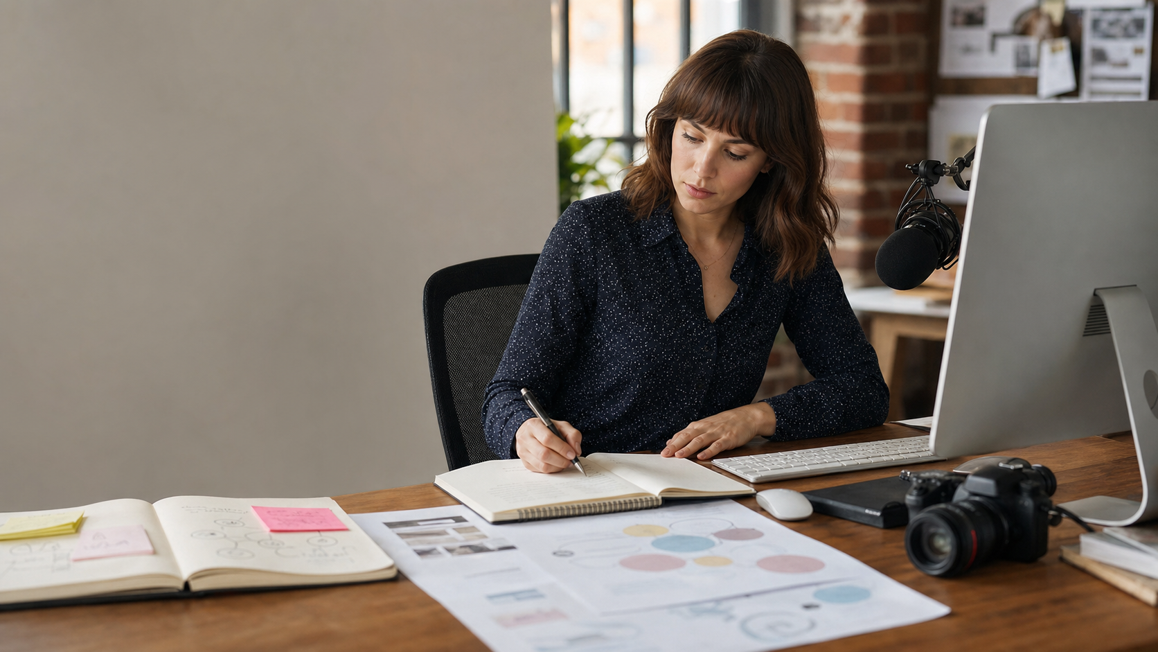 Estratega de contenidos preparando un artículo empresarial optimizado para SEO