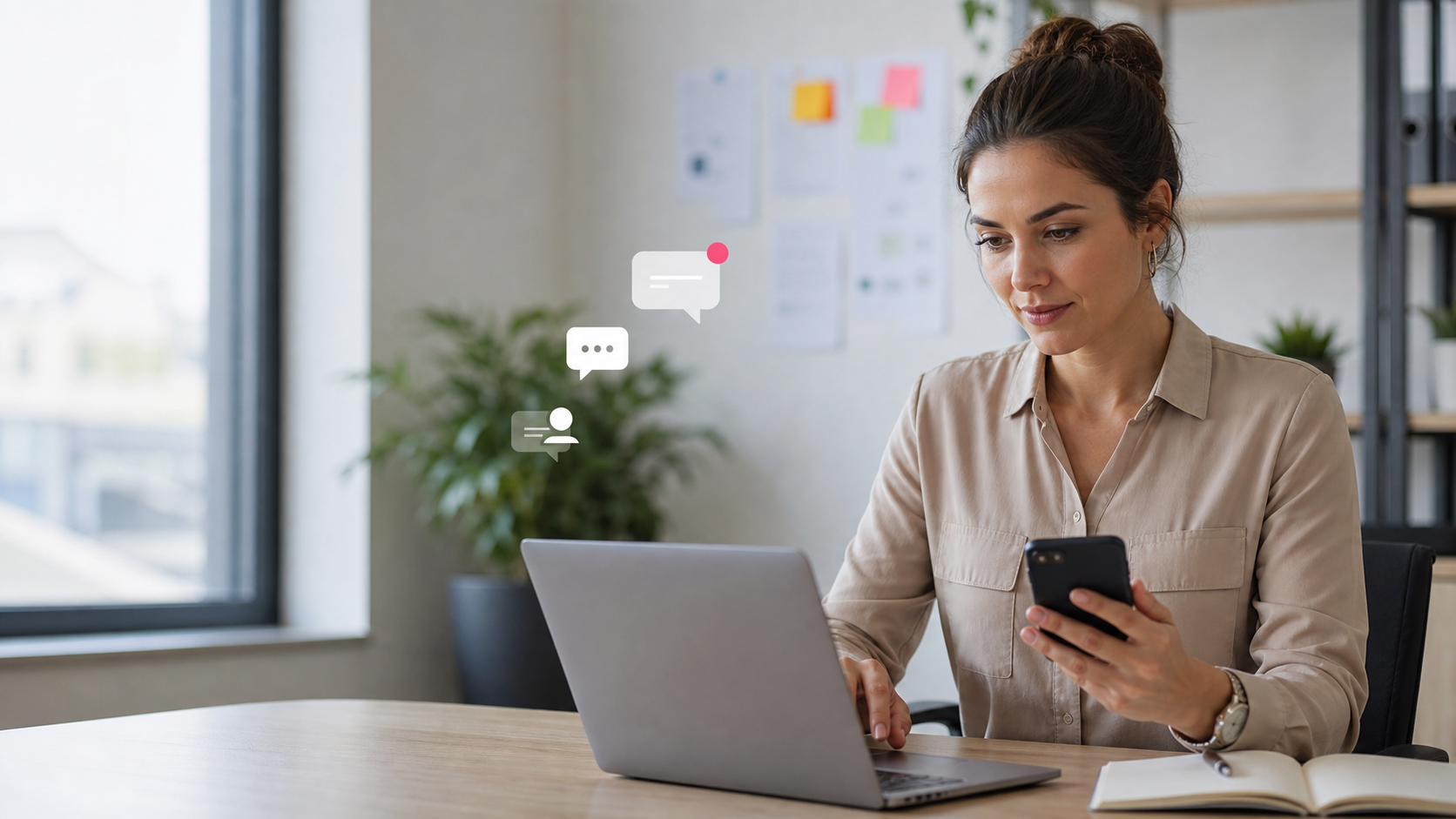 Especialista respondiendo mensajes de clientes y gestionando la comunidad digital