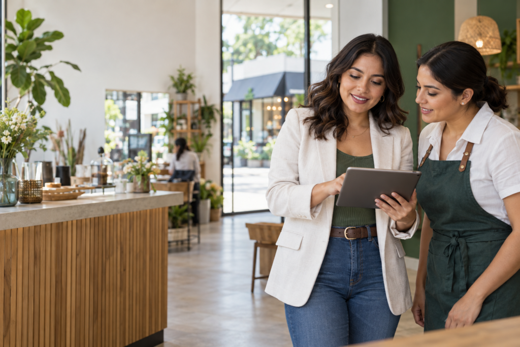 Operadora de franquicia revisa el crecimiento de su sucursal y presencia digital local